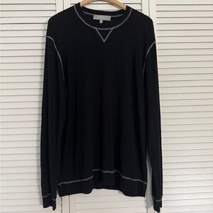 Neiman Marcus Crewneck Black Long Sleeve Cashmere Sweater with Grey Trim XL
